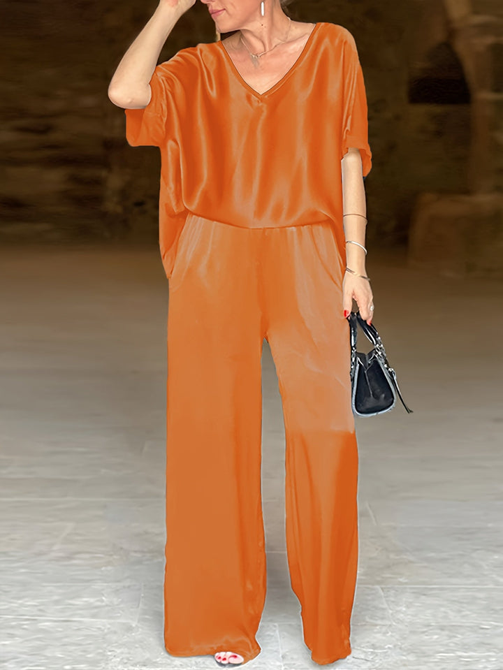 Ashlee - エレガントな半袖ツーピースセット