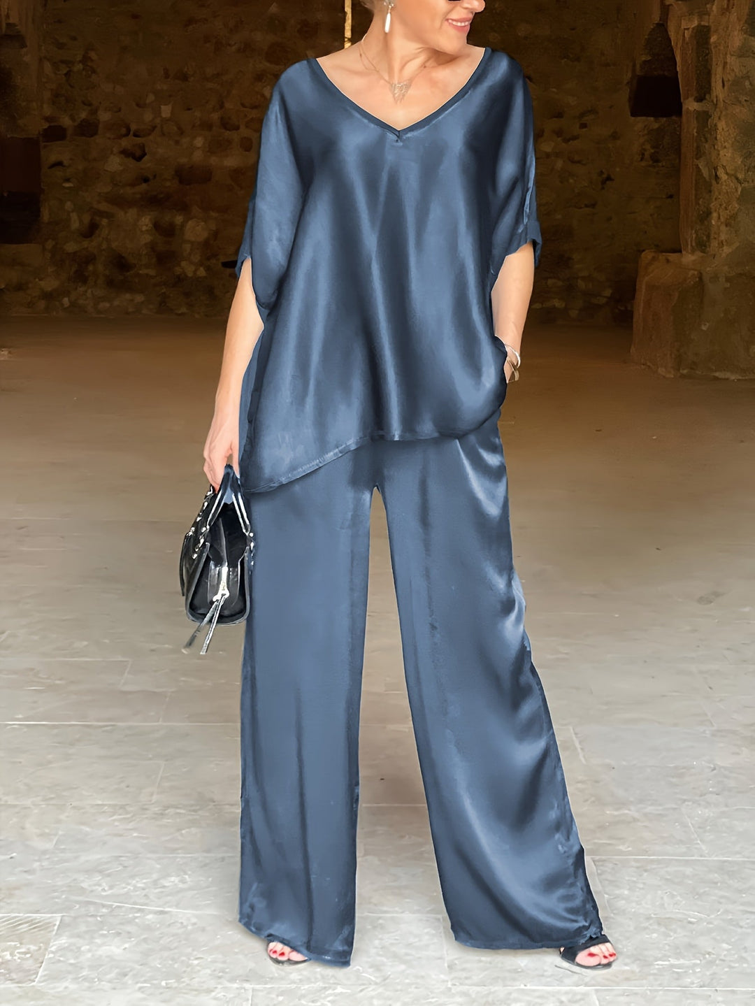 Ashlee - エレガントな半袖ツーピースセット