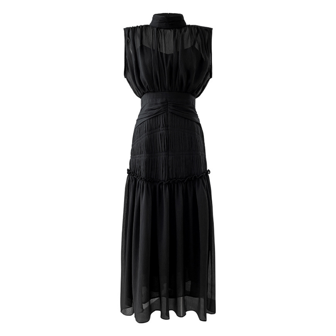 シャーリングシフォンドレス