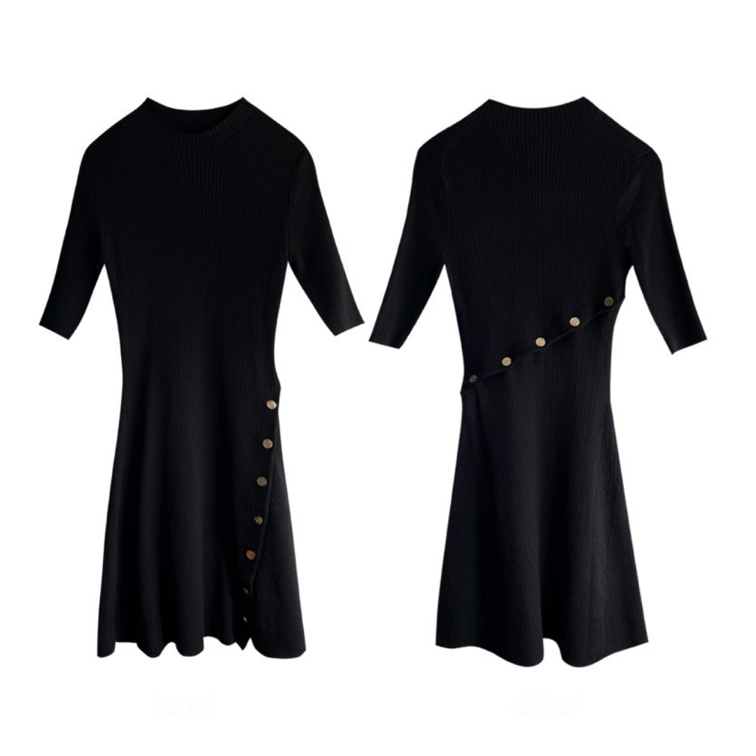 ボタンラインニットワンピース