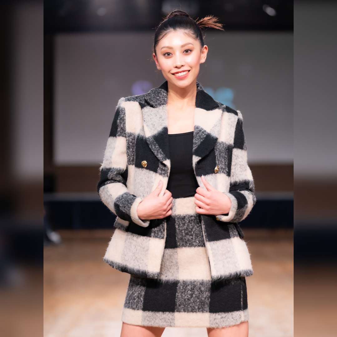 ギンガムチェックウールジャケットスカートセットアップ