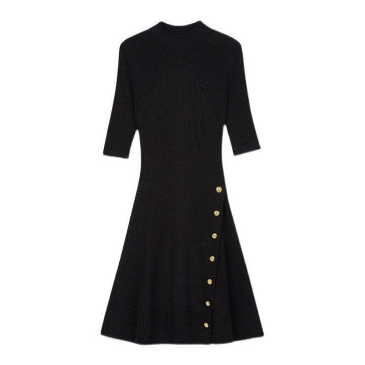 ボタンラインニットワンピース