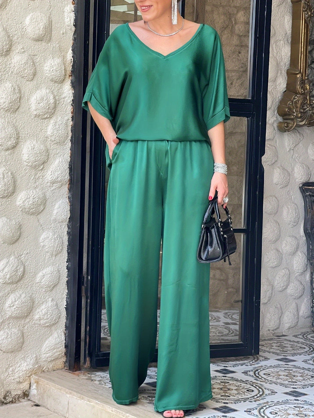 Ashlee - エレガントな半袖ツーピースセット