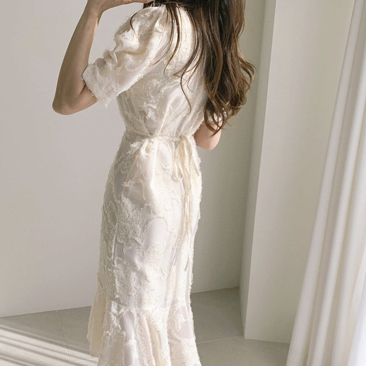 Vネックジャガードワンピース