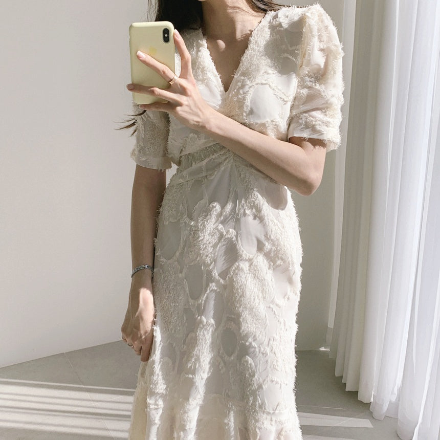 Vネックジャガードワンピース