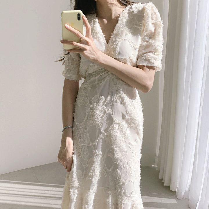 Vネックジャガードワンピース