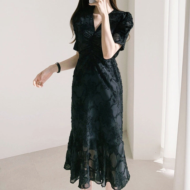 Vネックジャガードワンピース