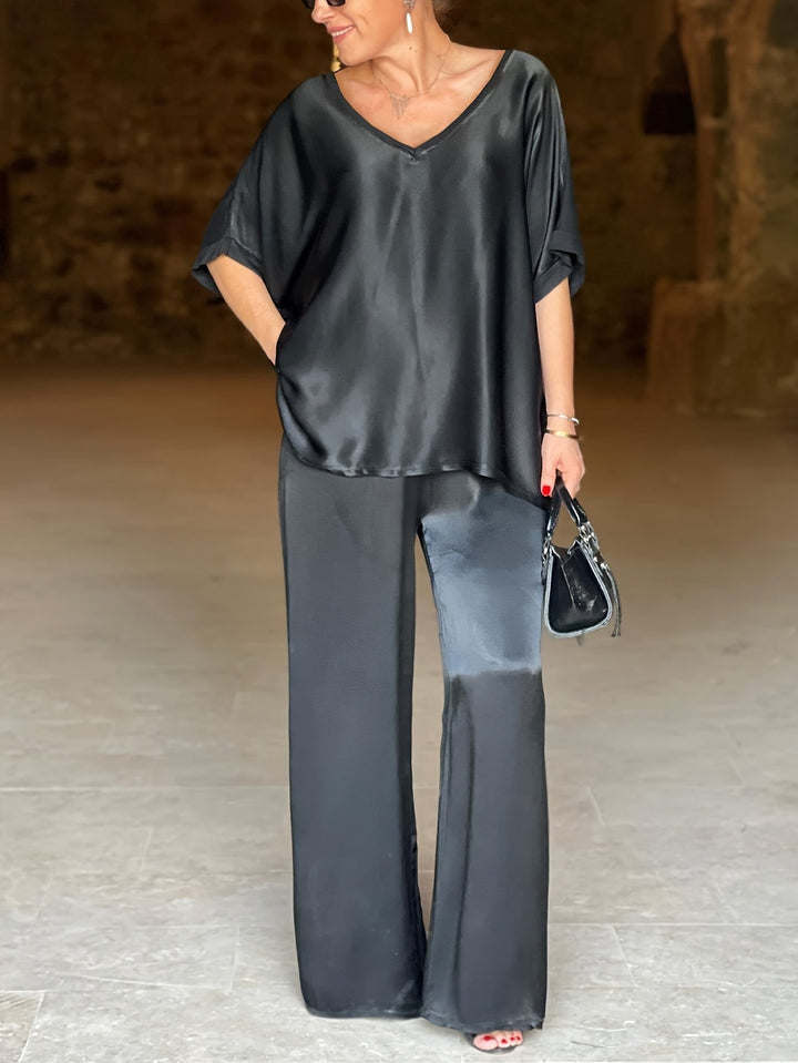 Ashlee - エレガントな半袖ツーピースセット