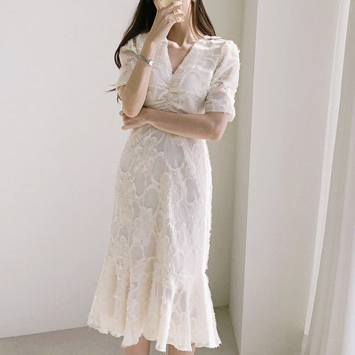 Vネックジャガードワンピース