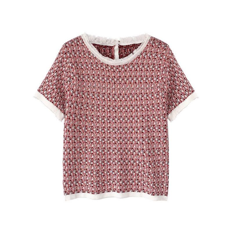 ツイードライクハーフスリーブニット