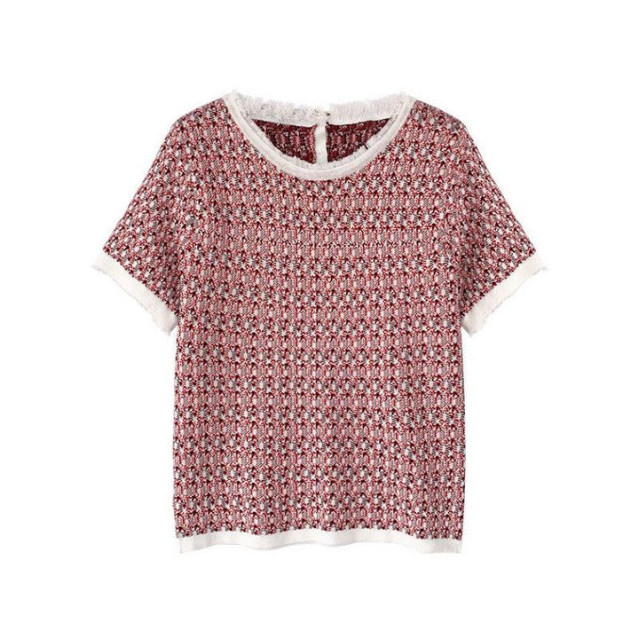 ツイードライクハーフスリーブニット