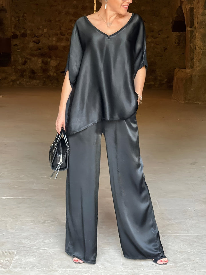 Ashlee - エレガントな半袖ツーピースセット