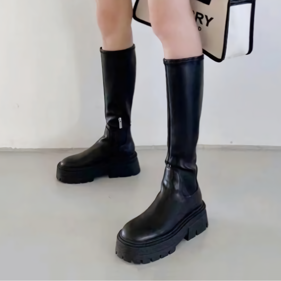 厚底ラウンドロングブーツ