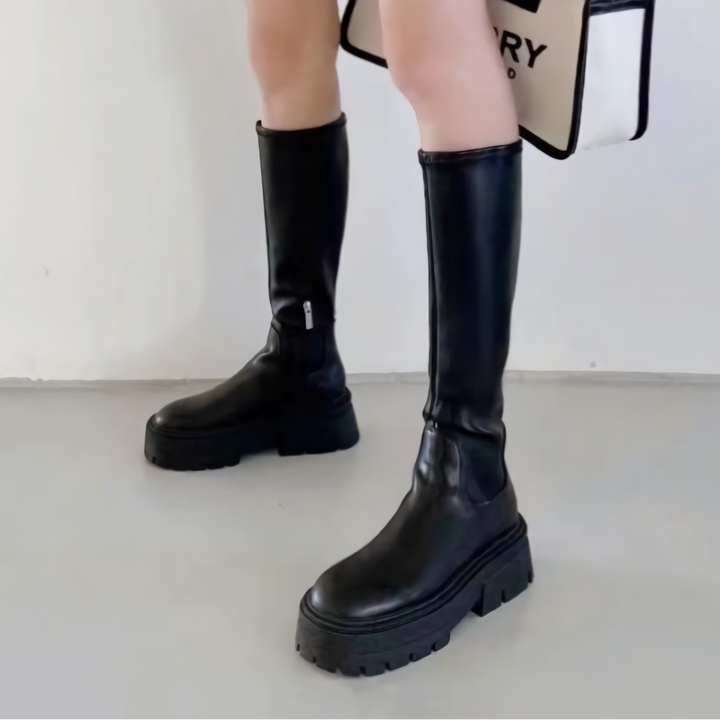 厚底ラウンドロングブーツ