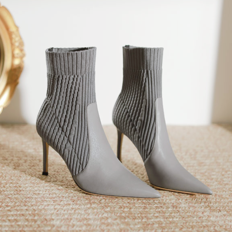 レザーコンビソックスショートブーツ