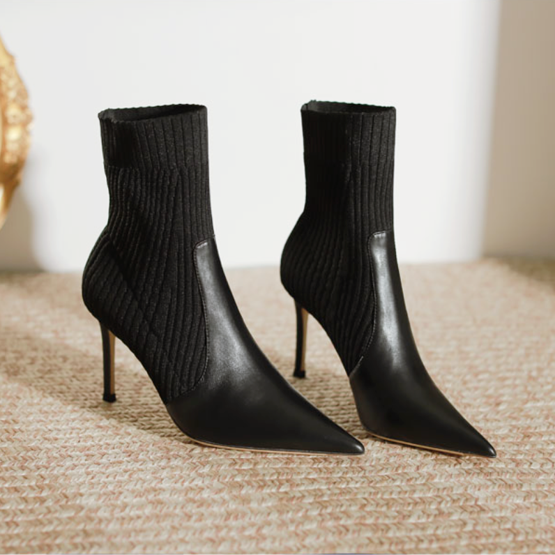 レザーコンビソックスショートブーツ