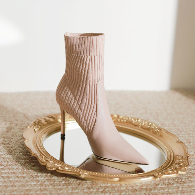 レザーコンビソックスショートブーツ