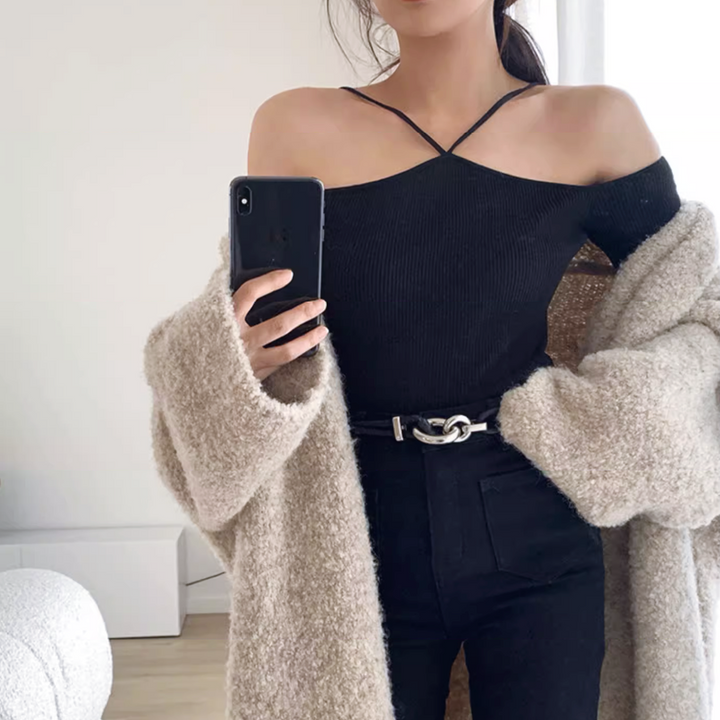 ホルターネックオフショルダートップス