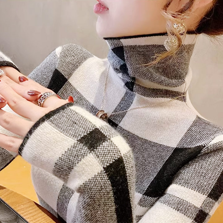 チェック柄タートルネックトップス