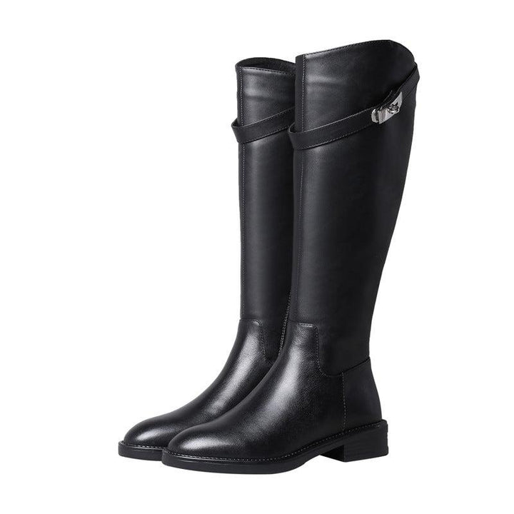 レザーバックルロングブーツ