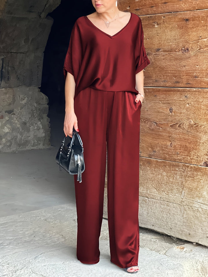 Ashlee - エレガントな半袖ツーピースセット