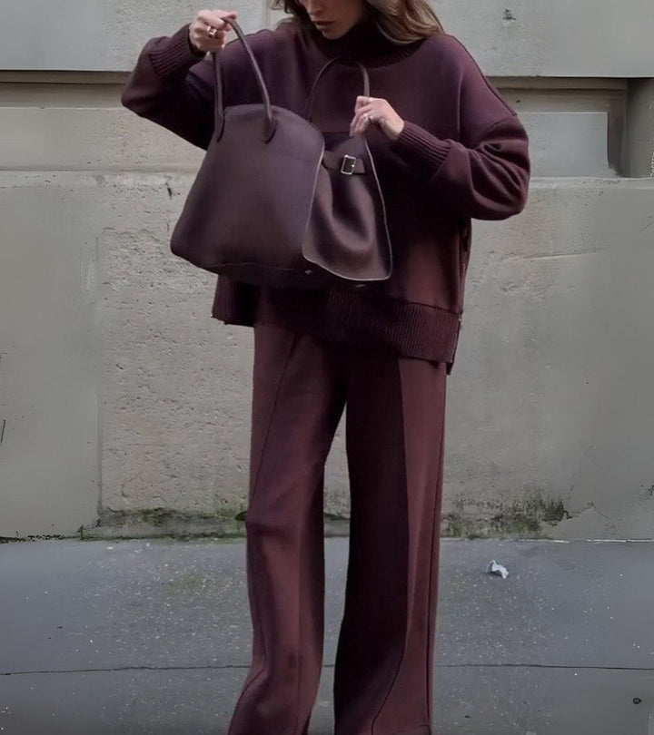 Blandine - ニットツーピースセット タートルネックセーターとワイドレッグパンツ