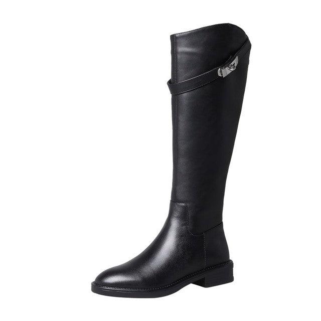 レザーバックルロングブーツ