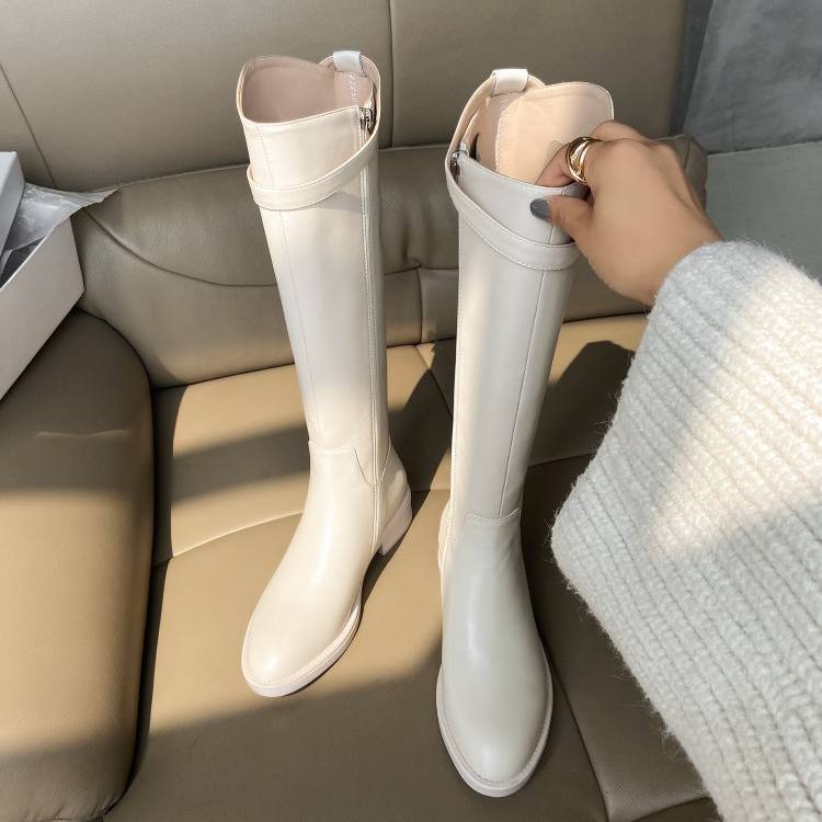 レザーバックルロングブーツ