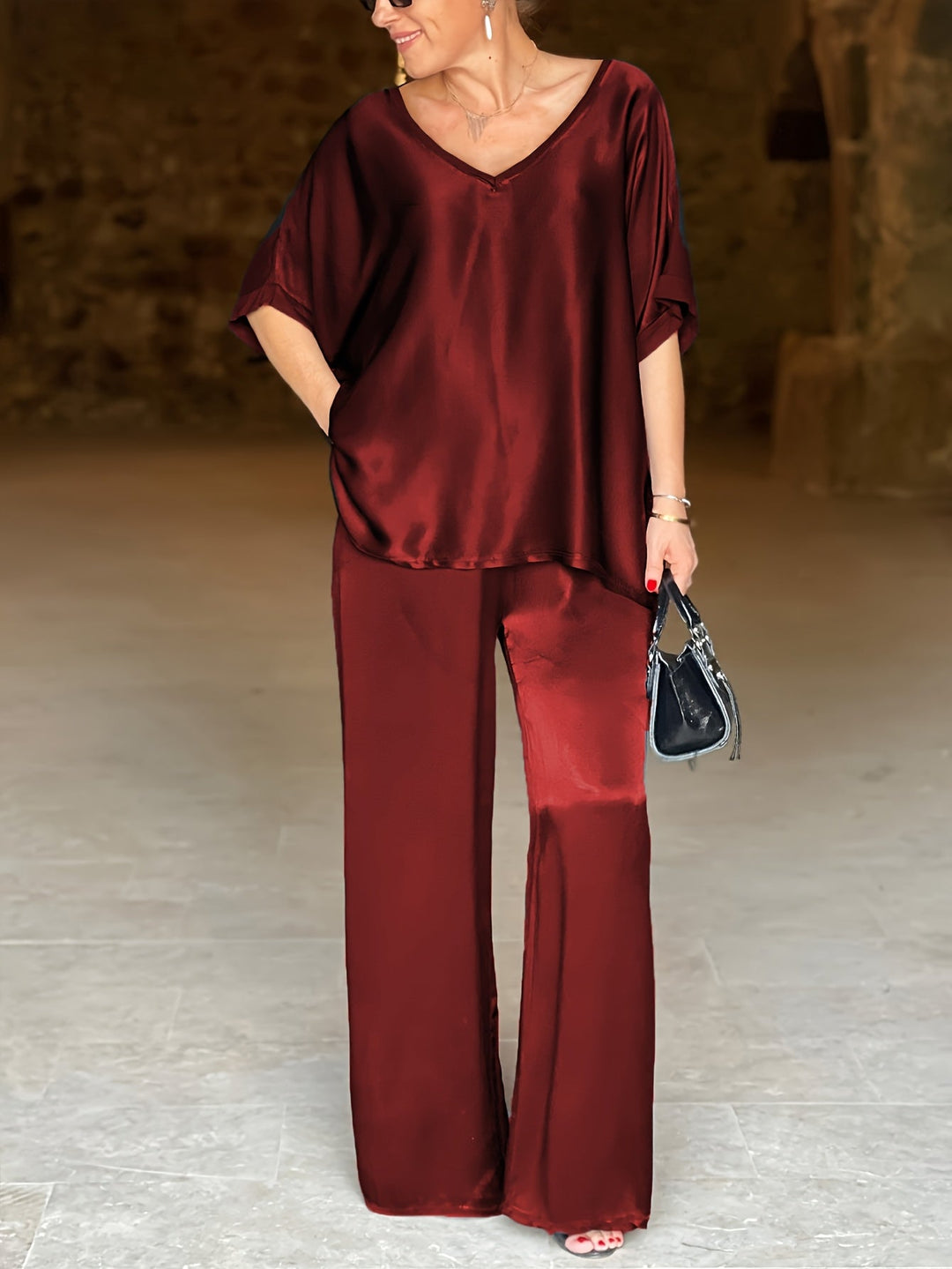 Ashlee - エレガントな半袖ツーピースセット