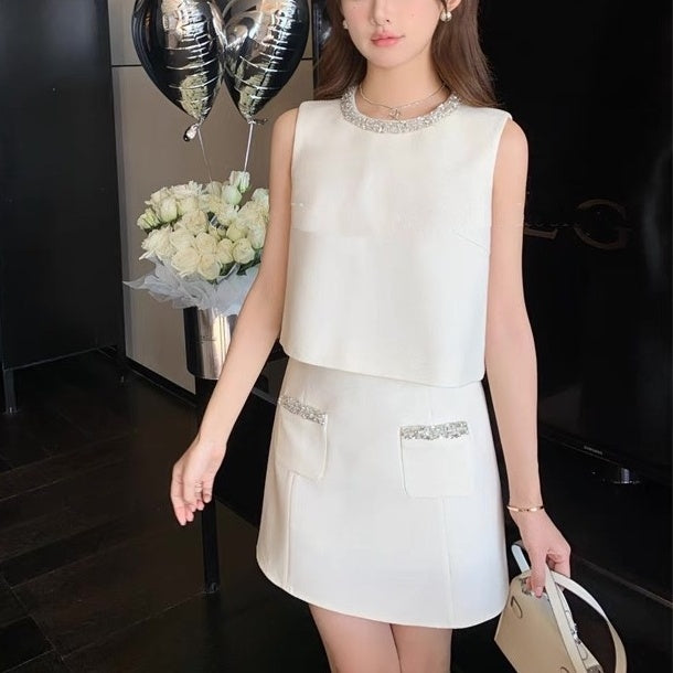 ノースリーブビジューミニスカートセットアップ