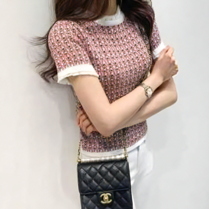 ツイードライクハーフスリーブニット