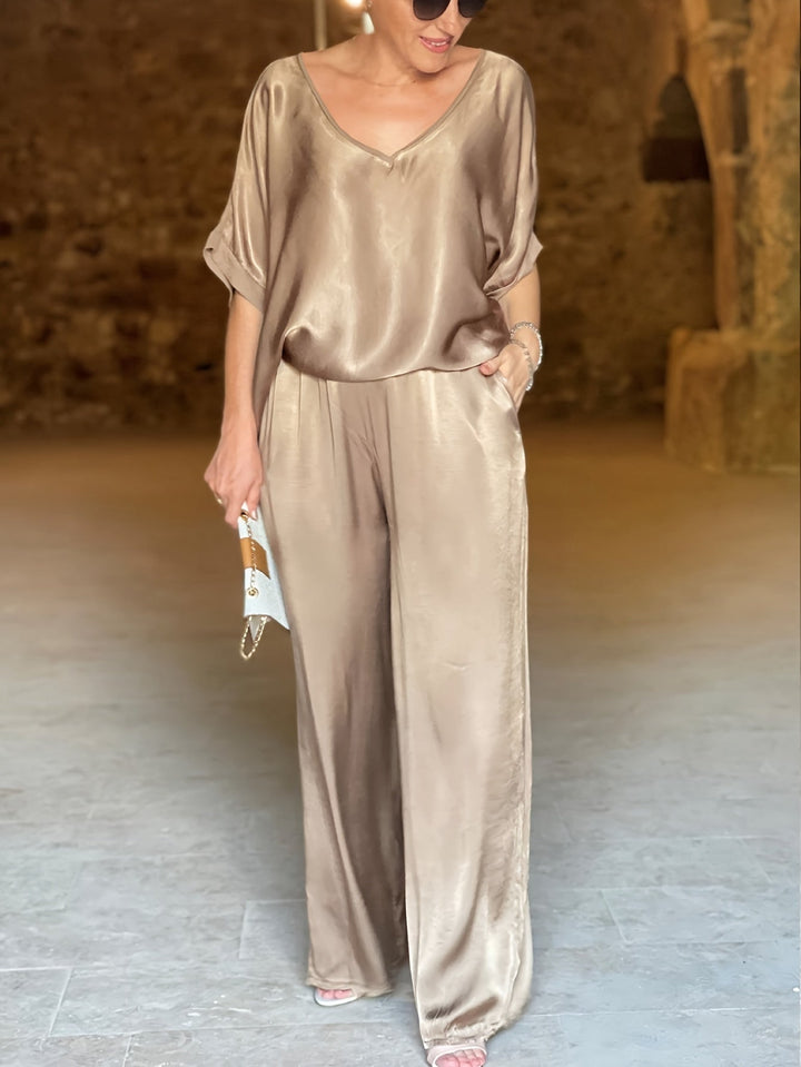 Ashlee - エレガントな半袖ツーピースセット