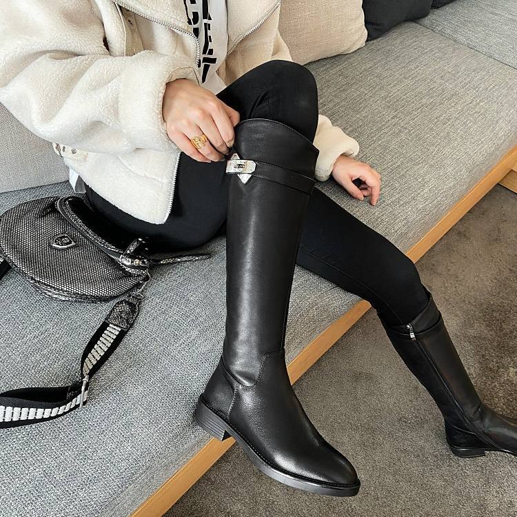 レザーバックルロングブーツ