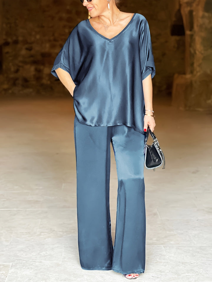 Ashlee - エレガントな半袖ツーピースセット