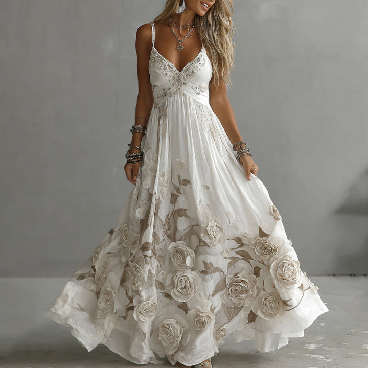 Adeluna - ヴィンテージローズと刺繍のロングドレス