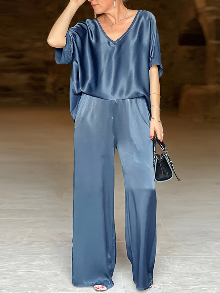 Ashlee - エレガントな半袖ツーピースセット