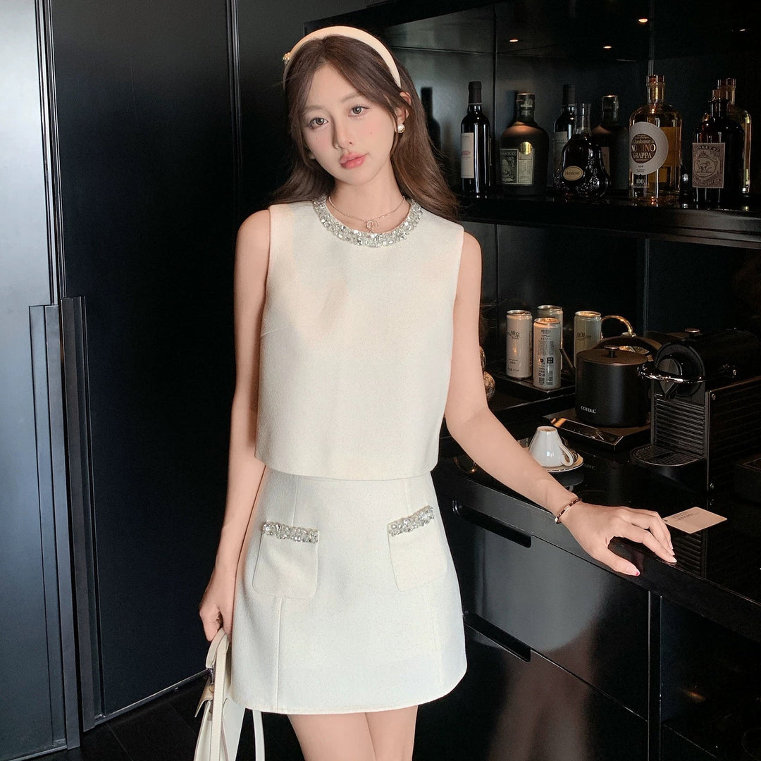 ノースリーブビジューミニスカートセットアップ