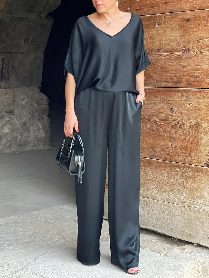 Ashlee - エレガントな半袖ツーピースセット