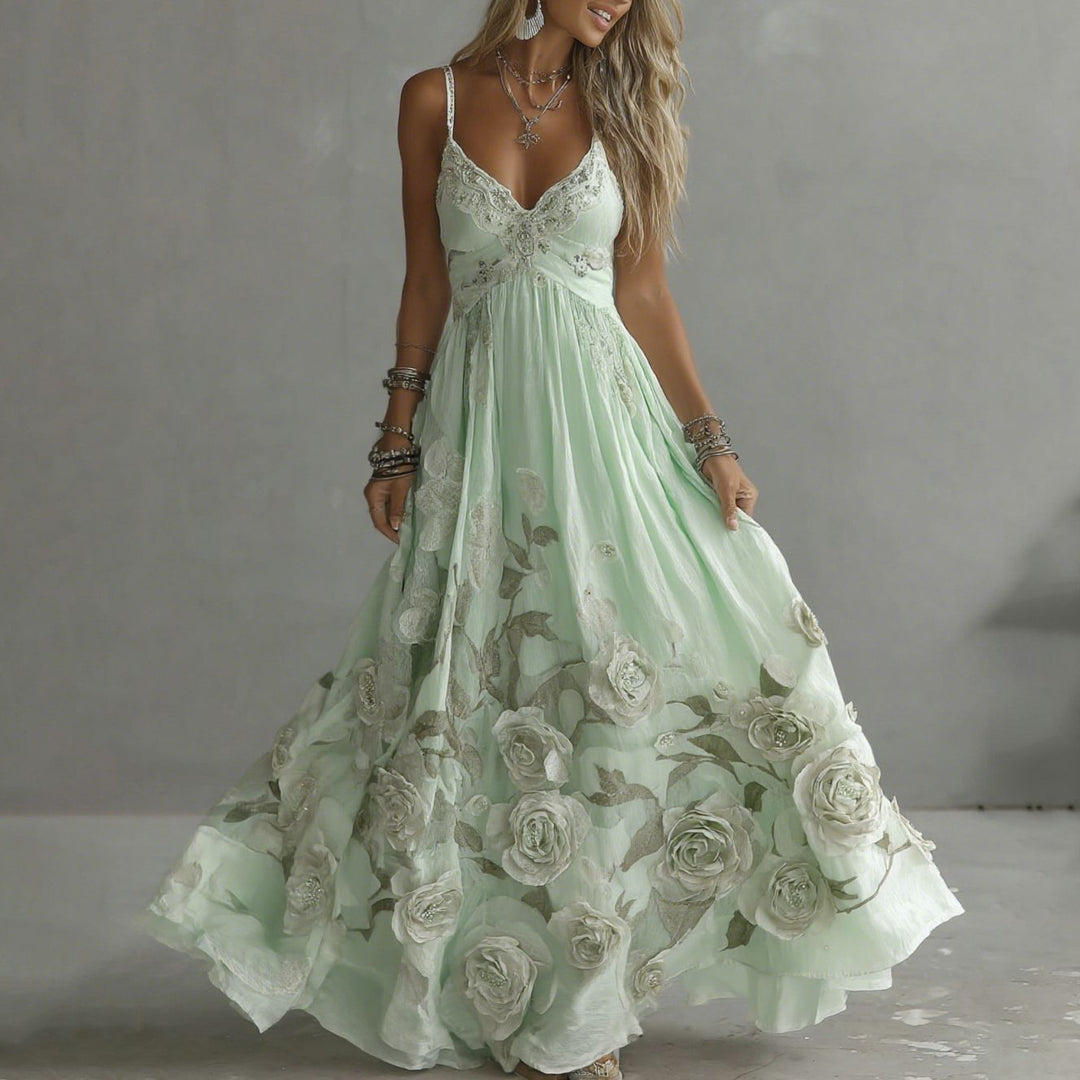 Adeluna - ヴィンテージローズと刺繍のロングドレス