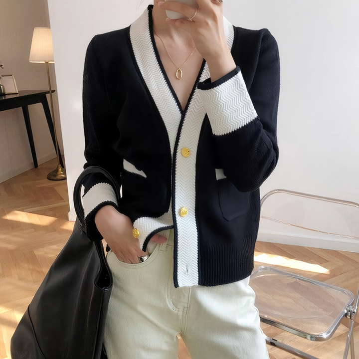 バイカラーデザインカーディガン