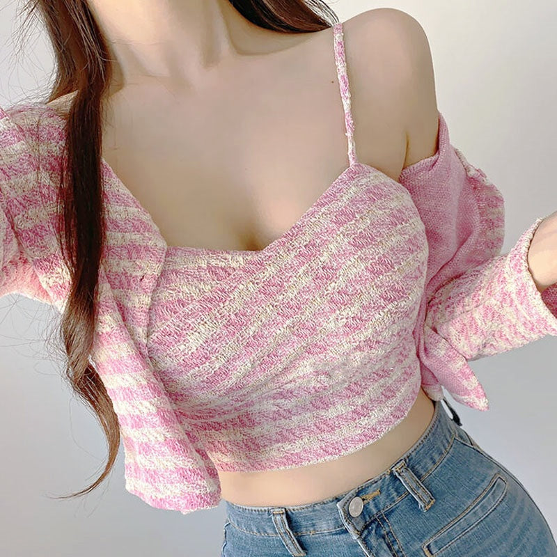 ギンガムチェックキャミカーディガンセット