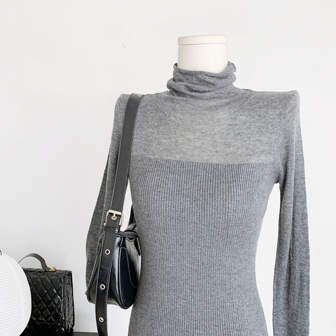 シースルーハイネックタイトニットワンピース