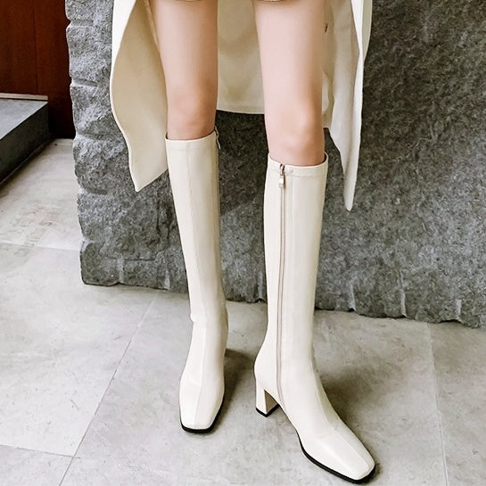 スクエアトゥレザーロングブーツ