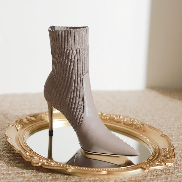 レザーコンビソックスショートブーツ