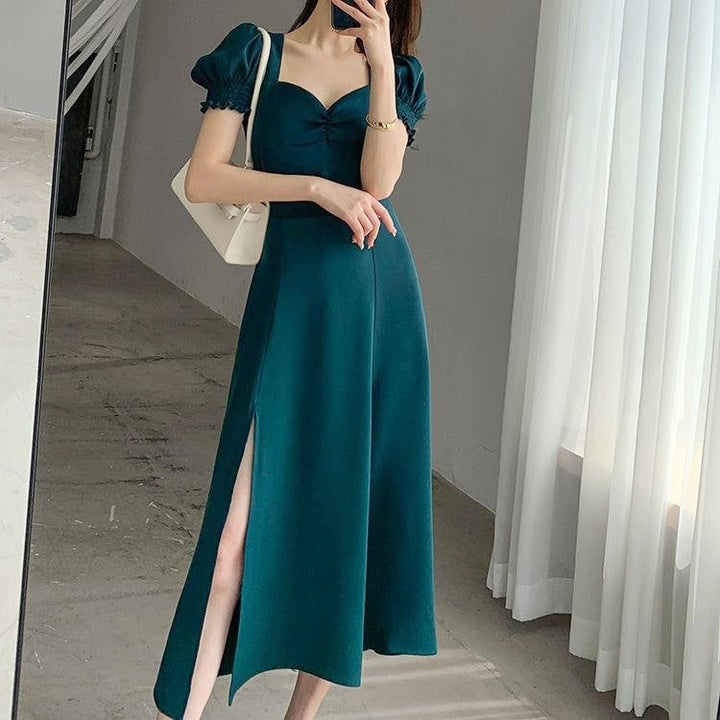 バブルスリーブスクエアカラードレス