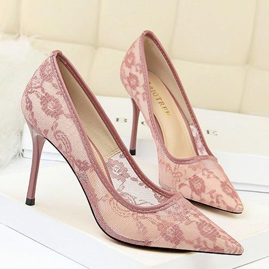 シースルーレースパンプス