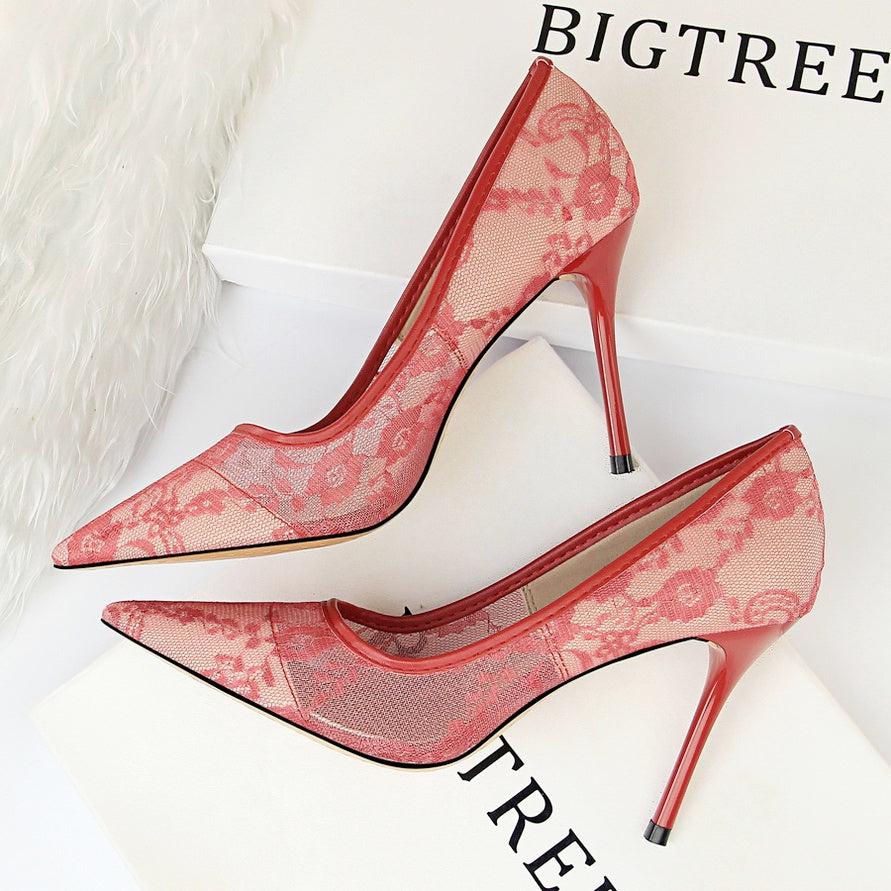 シースルーレースパンプス