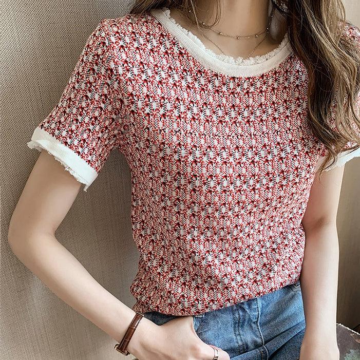 ツイードライクハーフスリーブニット