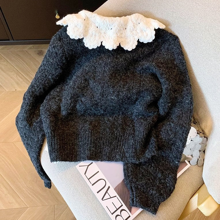 レースカラーハートボタンカーディガン