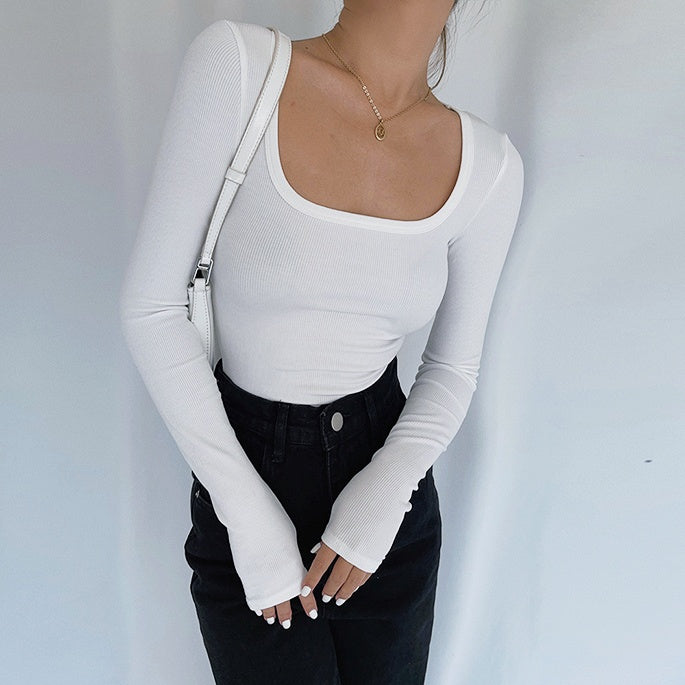 Uネックロングスリーブトップス